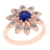 0.74 Ctw I2/I3 Blue Sapphire And Diamond 14K Rose Gold Vintage Style Ring