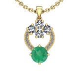 4.15 Ctw Emerald And Diamond I2/I3 14K Yellow Gold Necklace