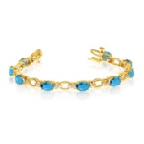14k Yellow Gold Natural Blue-Topaz And Diamond Tennis Bracelet 4.92 CTW