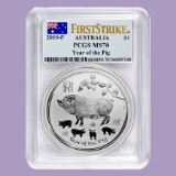 2019 Australia 1 oz Silver Lunar Pig MS-70 PCGS (FS)