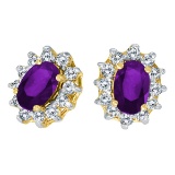 14k Yellow Gold Oval Amethyst and .25 total CTW Diamond Earrings 0.9 CTW