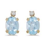14k Yellow Gold Oval Aquamarine And Diamond Earrings 1.16 CTW