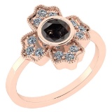 1.30 Ct Natural Salt Pepper Diamond I2/I3And White Diamond I2/I3 14k Rose Gold Engagement Halo Ring