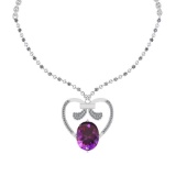 23.69 Ctw VS/SI1 Amethyst And Diamond 14k White Gold Victorian Style Necklace