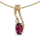14k Yellow Gold Oval Rhodolite Garnet And Diamond Wave Pendant