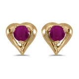 14k Yellow Gold Round Ruby Heart Earrings 0.24 CTW