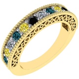 0.75 Ctw I2/I3 Multi Treated Fancy yellow,Blue,Black ,White diamond 14K Yelllow Gold Filigree Style