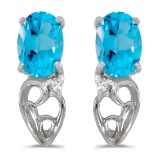 10k White Gold Oval Blue Topaz And Diamond Earrings 0.81 CTW
