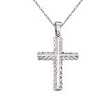 14K White Gold Leaf Cross Pendant