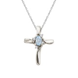 10k White Gold Aquamarine and Diamond Cross Pendant 0.29 CTW