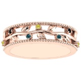 0.07 Ctw I2/I3 Multi Treated Fancy yellow,Blue,Black diamond 14K Rose Gold Filigree Style Band Ring