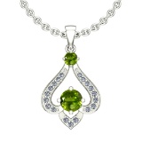 0.77 Ctw VS/SI1 Peridot And Diamond 10K White Gold Vintage Pendant