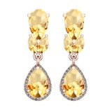 6.79 Ctw VS/SI1 Citrine And Diamond 10K Rose Gold Dangling Earrings