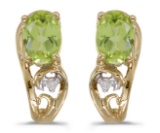 10k Yellow Gold Oval Peridot And Diamond Earrings 0.81 CTW