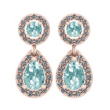 1.57 Ctw I2/I3 Aquamrine And Diamond 14K Rose Gold Earrings