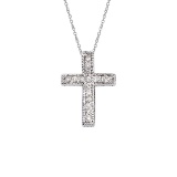 14K White Gold Diamond Scroll Cross Pendant