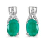 14k White Gold Oval Emerald And Diamond Earrings 1.14 CTW