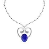 17.50 Ctw SI2/I1 Tanzanite And Diamond 14k White Gold Victorian Style Necklace