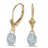 14k Yellow Gold Oval Aquamarine And Diamond Leverback Earrings
