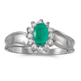 14k White Gold Oval Emerald And Diamond Ring 0.45 CTW