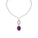 25.30 Ctw VS/SI1 Amethyst And Diamond 14k Rose Gold Victorian Style Necklace