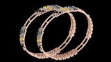 12.34 Ctw I2/I3 Multi Treated Fancy yellow,Blue,Black And White Diamond 14K Rose Gold Bangles