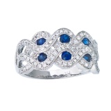 14k White Gold 2 Row Sapphire and Diamond Ring 0.91 CTW