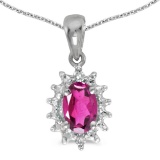 14k White Gold Oval Pink Topaz And Diamond Pendant