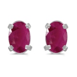 14k White Gold Oval Ruby Earrings 0.72 CTW