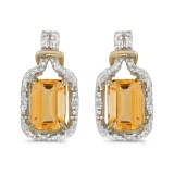 14k Yellow Gold Emerald-cut Citrine And Diamond Earrings 1.61 CTW