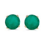5 mm Natural Round Emerald Stud Earrings Set in 14k Yellow Gold 0.66 CTW