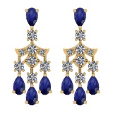 7.55 Ctw I2/I3 Blue Sapphire And Diamond 14K Yellow Gold Earrings