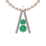 1.70 Ctw Emerald And Diamond I2/I3 14K Rose Gold Necklace