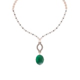 15.57 Ctw VS/SI1 Emerald And Diamond 14k Rose Gold Victorian Style Necklace
