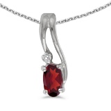 14k White Gold Oval Garnet And Diamond Wave Pendant