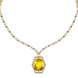 19.43 Ctw SI2/I1 Lemon Topaz And Diamond 14k Yellow Gold Victorian Style Necklace