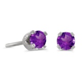 3 mm Petite Round Genuine Amethyst Stud Earrings in 14k White Gold 0.16 CTW