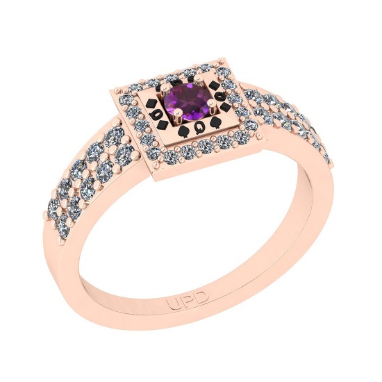 0.50 Ctw I2/I3 Amethyst And Diamond 10K Rose Gold Poker Style Ring