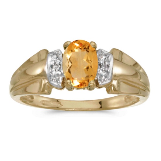 14k Yellow Gold Oval Citrine And Diamond Ring 0.65 CTW