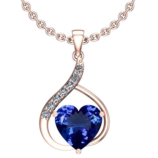 3.22 Ctw SI2/I1 Tanzanite And Diamond Platinum 14K Rose Gold Plated Pandant