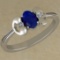0.53 Ctw VS/SI1 Blue Sapphire And Diamond 14K White Gold Vintage Style Ring