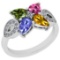 1.24 Ctw SI2/I1 Multi Sapphire ,Tanzanite And Diamond 14K White Gold Stylish Bridal Wedding Ring
