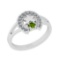 0.22 Ctw I2/I3 Peridot And Diamond 10K White Gold Vintage Style Ring