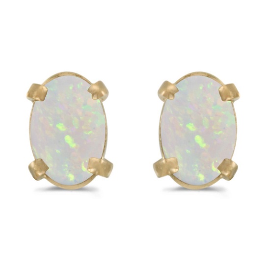 14k Yellow Gold Oval Opal Earrings 0.38 CTW