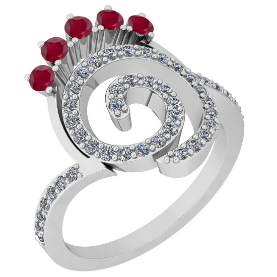 0.96 Ctw VS/SI1 Ruby And Diamond 14K White Gold Ring