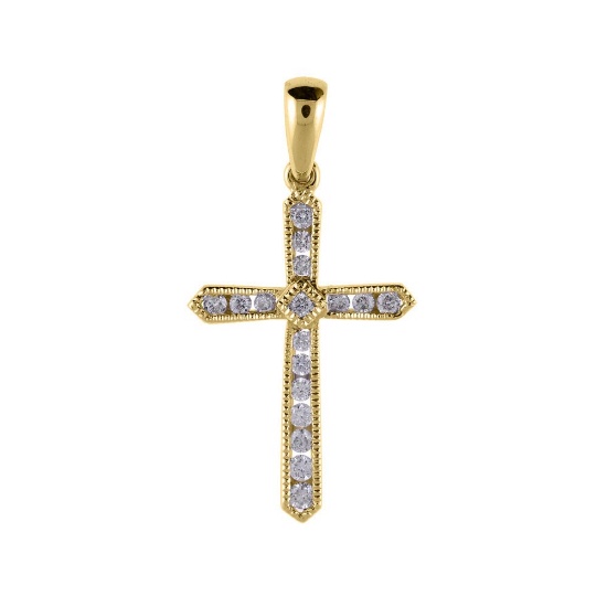 14K Yellow Gold Diamond  Cross Pendant