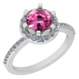 1.52 Ctw VS/SI1 Pink Tourmaline And Diamond 14K White Gold Engagement Halo Ring