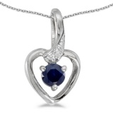 10k White Gold Round Sapphire And Diamond Heart Pendant 0.22 CTW
