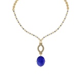 13.71 Ctw SI2/I1 Tanzanite And Diamond 14k Yellow Gold Victorian Style Necklace
