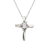 14K White Gold White Topaz and Diamond Cross Pendant 0.29 CTW